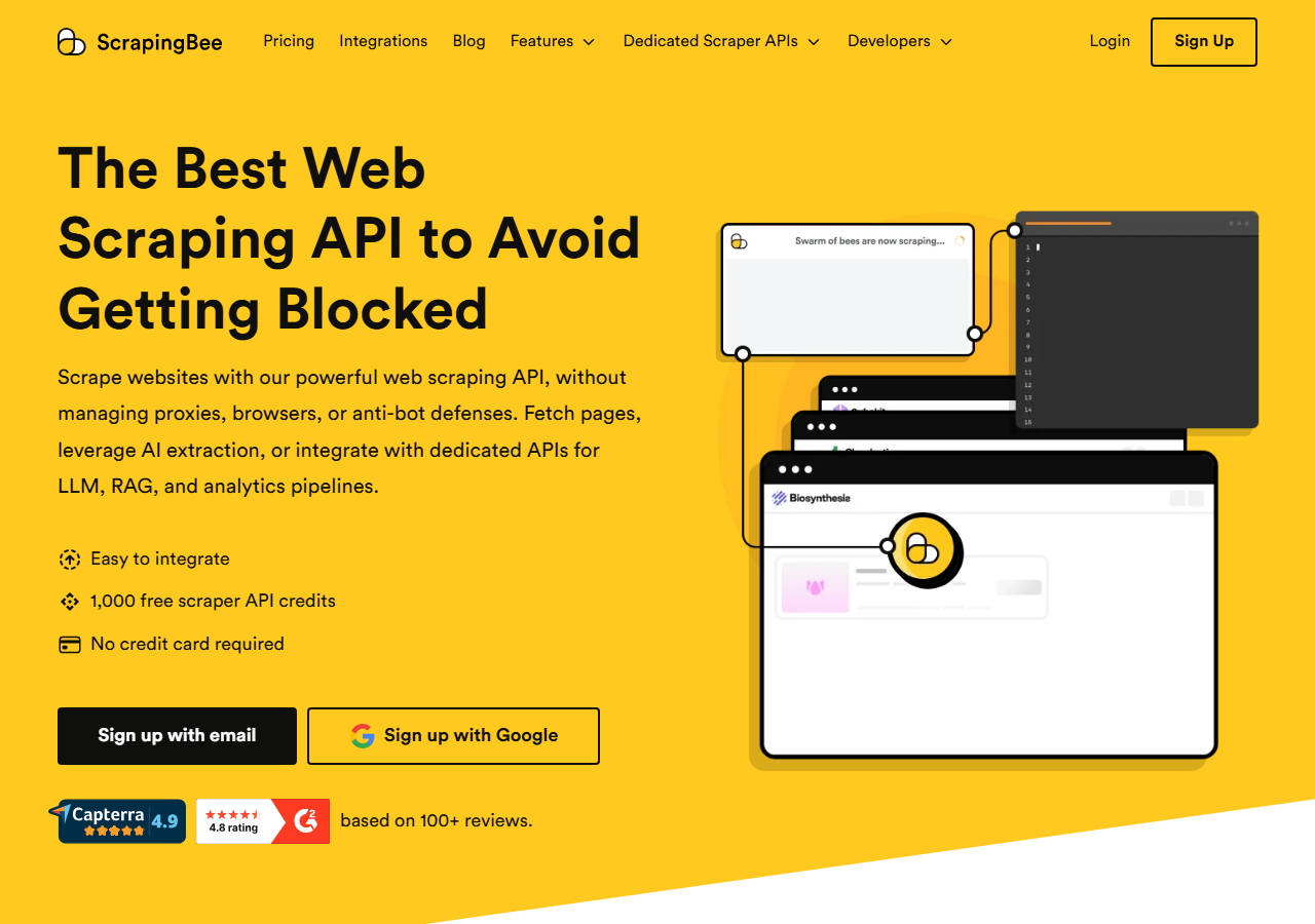 ScrapingBee homepage - simple app data scraping